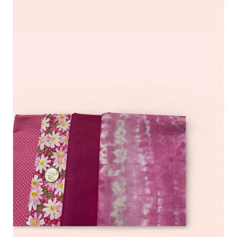 Quilt Craft Fabric 100% Cotton 4 Remnants Pink Floral Tye‎ Dye Polka Dot Solid